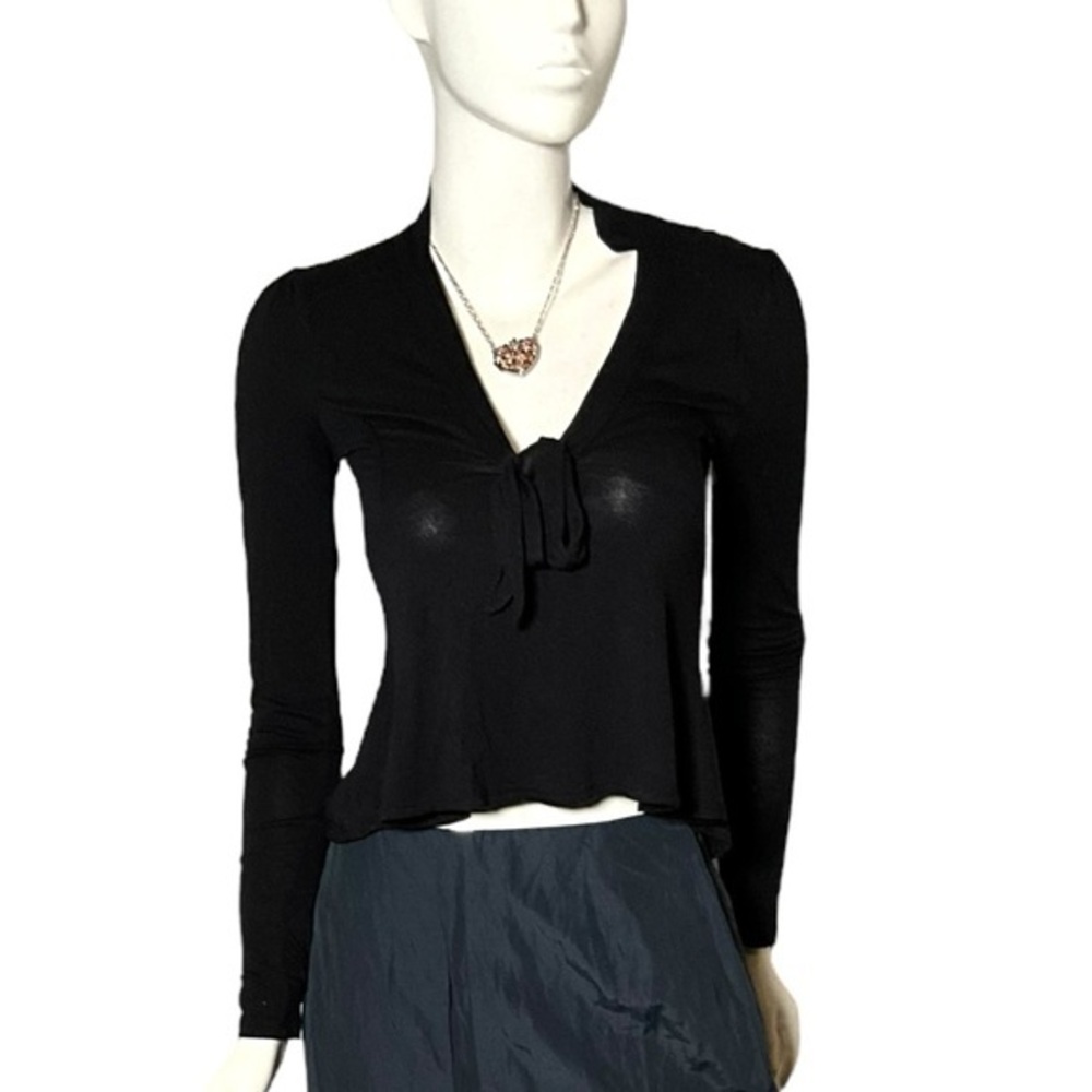 Free people black front tie peplum XS long sleeve crop fitted‎